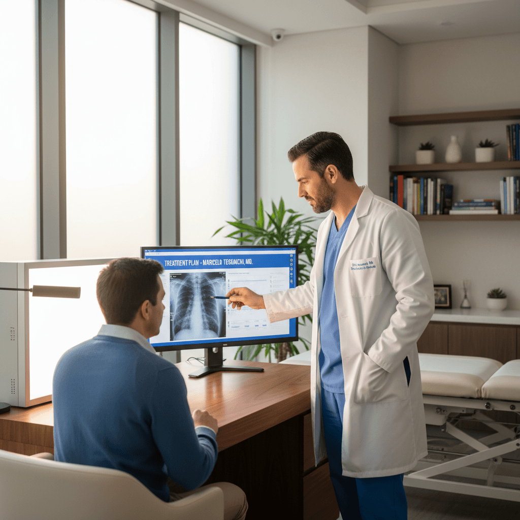 Consulta profesional con análisis de tratamiento personalizado